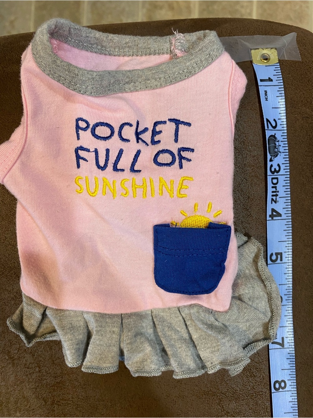 Pink "Pocket Full of Sunshine" Dog Dress with Navy Pocket
